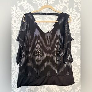 4/$25 • Cleo Metallic Cold Shoulder Ikat Print‎ Top